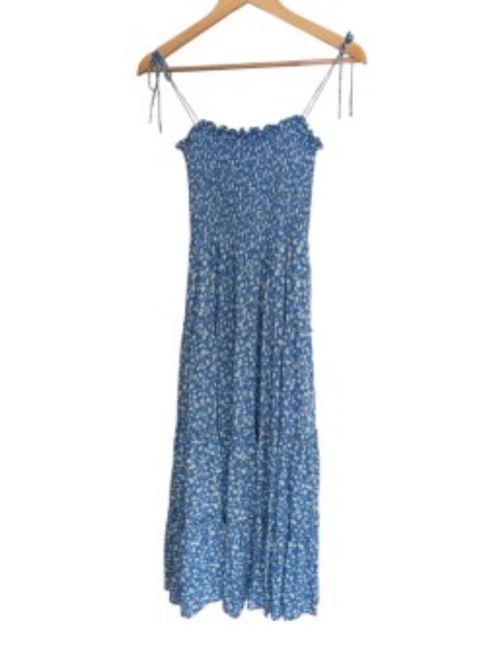 Reformation Nira Blue Floral Print Tiered Crepe Midi Dress Small